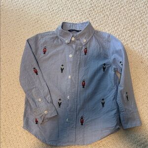Janie and Jack Blue Button-Down Shirt with Embroidered Figures